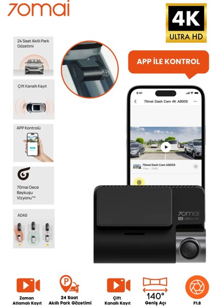 Ön Cam Kayıt Kamerası A800S Çizgi Kamerası 4K Gps Wifi