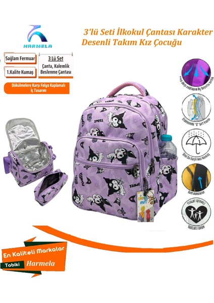 Karakter Desenli Ilk Okul Takım Kız Çocuğu Sırt Ilkokul Çantası Lila