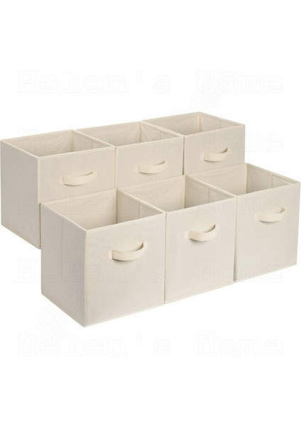 Bej 6'lı Kapaksız Saklama Kutusu Sepet Organizer Dolap Içi Çamaşır Oyuncak Düzenleyici 30X30X30CM