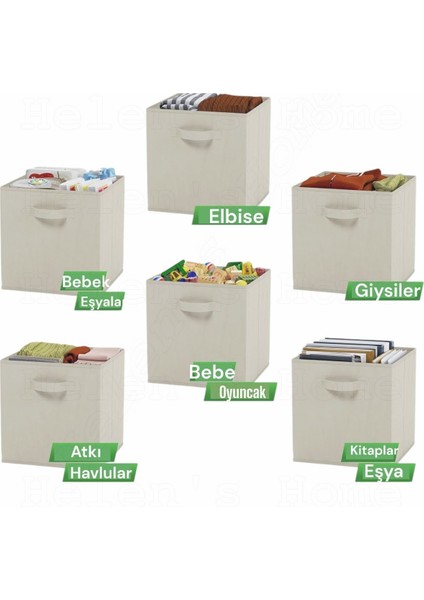 Bej 6'lı Kapaksız Saklama Kutusu Sepet Organizer Dolap Içi Çamaşır Oyuncak Düzenleyici 30X30X30CM fiyatları