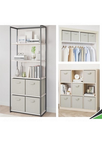 Bej 6'lı Kapaksız Saklama Kutusu Sepet Organizer Dolap Içi Çamaşır Oyuncak Düzenleyici 30X30X30CM indirimleri