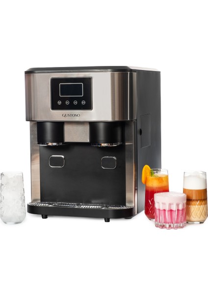 Buz Yapıcı - Crush Ice & Küp Buz & Soğuk Su Hazneli 3in1 Lcd Dokunmatik Ekranlı Akıllı Inox Buz Makinesi – Slt01 (Su Arıtma Sistemi Destekli)