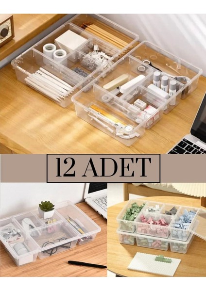 12 Adet Luna Kapaklı Çekmece Içi Düzenleyici Takı ve Makyaj Kutusu Kalem Gözlük Organizeri