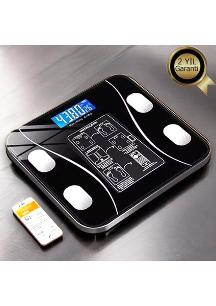 Dijital Tartı Bluetooth Bağlantılı Kablosuz Tartı Yağ Baskülü