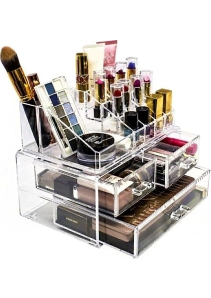 Elegance 2 Katlı 3 Çekmeceli Makyaj Organizeri - 16 Bölmeli Takı Kozmetik Düzenleyici Akrilik Set modelleri