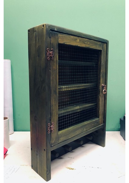Masif Ahşap Nostaljik Tel Dolap 60*42*12 cm Haki Renkli fiyatları
