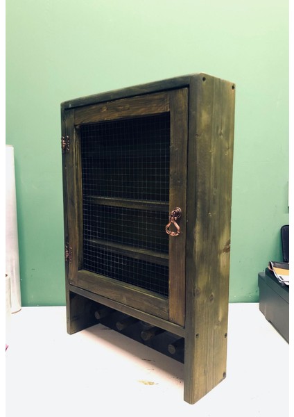 Masif Ahşap Nostaljik Tel Dolap 60*42*12 cm Haki Renkli modelleri