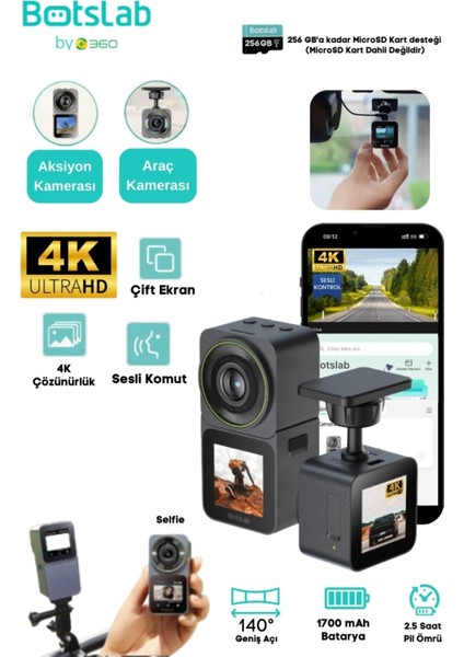 Botslab V9H 4K Wifi 140°ULTRA Geniş Açı Kristal Gece Akıllı Araç ve Aksiyon Kamerası (2025) fiyatları