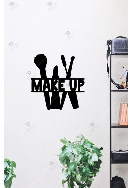 Make Up Yazısı Makyaj Temalı Ahşap Duvar Dekoru Süsü Tablosu
