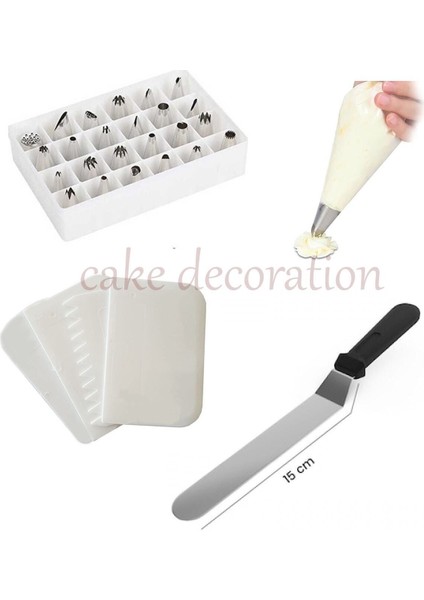 Krema Torbası - 24'lü Duy Seti - 4'lü Kazıyıcı- Pasta Paleti Set