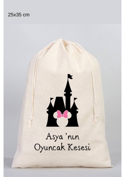 Kişiye Özel Isim Yazılı %100 Pamuk Ham Bez Çocuk Oyuncak Kesesi, Bebek Çanta Organizer 25X35 cm