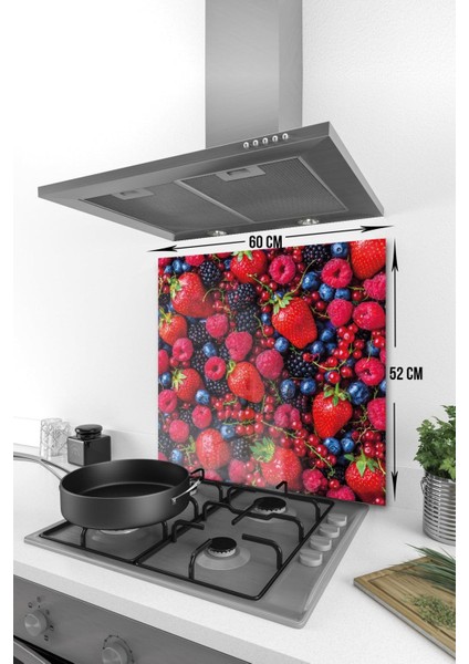 Cam Ocak Arkası Koruyucu | Mor ve Kırmızı Meyveler | 52CM x 60CM fiyatları