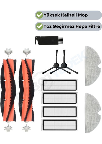 Xiaomi Mop 2 Pro 3D (Dikkat:kameralı-Plus Global)Uyumlu Yedek Fırça Hepa Filtre Mop Seti-11 Parça