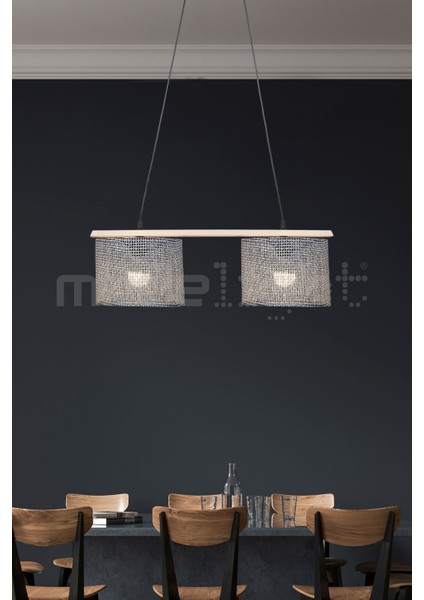 Zigana 2li Avize Naturel-Siyah Artı Desenli Yemek Odası Yatak Odası Oturma Odası Salon