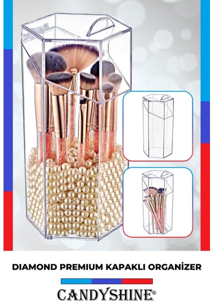 Kapaklı Büyük Boy Makyaj Fırça Düzenleme Kutusu Çok Amaçlı Dekoratif Altıgen Makyaj Organizer