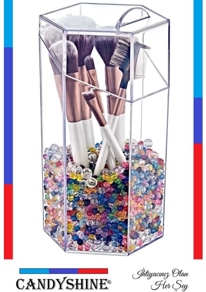 Kapaklı Büyük Boy Makyaj Fırça Düzenleme Kutusu Çok Amaçlı Dekoratif Altıgen Makyaj Organizer fiyatları
