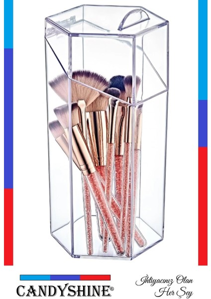 Kapaklı Büyük Boy Makyaj Fırça Düzenleme Kutusu Çok Amaçlı Dekoratif Altıgen Makyaj Organizer fırsatları