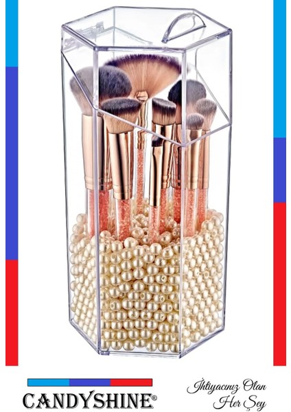 Kapaklı Büyük Boy Makyaj Fırça Düzenleme Kutusu Çok Amaçlı Dekoratif Altıgen Makyaj Organizer indirimleri