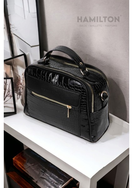 Orijinal Kadın Çapraz ve Elde Ayarlanabilir Askılı Deri Rugan Üç Gözlü Büyük Şık Omuz ve El Çanta