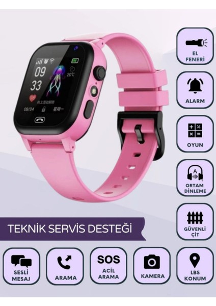 Sim Kartlı Akıllı Çocuk Saati Sos Kamera Konum Takip Ders Modlu Mor Çocuk Akıllı Saat