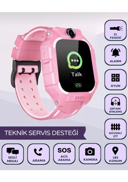 Sim Kartlı Konum Takipli Sos Acil Aramalı Akıllı Çocuk Takip Saati - Pembe Q19
