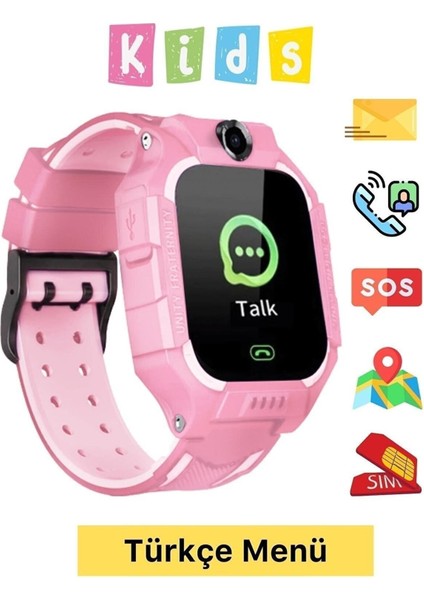 Sim Kartlı Konum Takipli Sos Acil Aramalı Akıllı Çocuk Takip Saati - Pembe Q19 modelleri