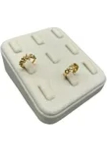 Yerli Üretim Süet Kumaş Krem Renk 12/11 cm Çoklu Tırnaklı Yüzük Sergileme Aksesuar