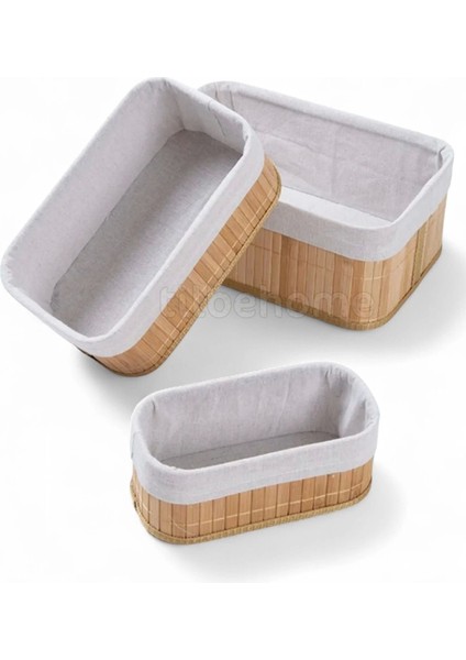 3lü Bambu Ekmeklik Sepet Dekoratif Ev Düzenleyici Organizer Çok Amaçlı Bambu Hasır Sepet