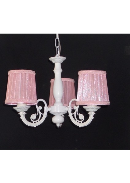 3 Lü Pembe Ahşap Gövdeli Döküm Kollu Kız Çocuk Odası Yatak Odası Salon Avize