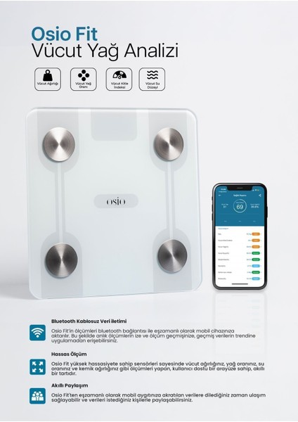 Fit Vücut Yağ Analiz Özellikli Akıllı Bluetooth Tartı fiyatları