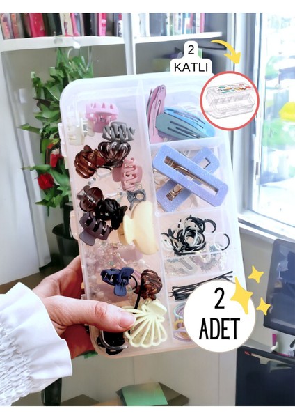 2 Adet (2 Katlı) Takı Toka Düzenleyici Kutu - Dikiş Kutusu Hobi Kutusu