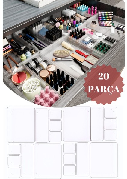 20'li Modüler Dolap Içi - Çekmece Içi Makyaj Toka Takı Düzenleyici Organizer Set