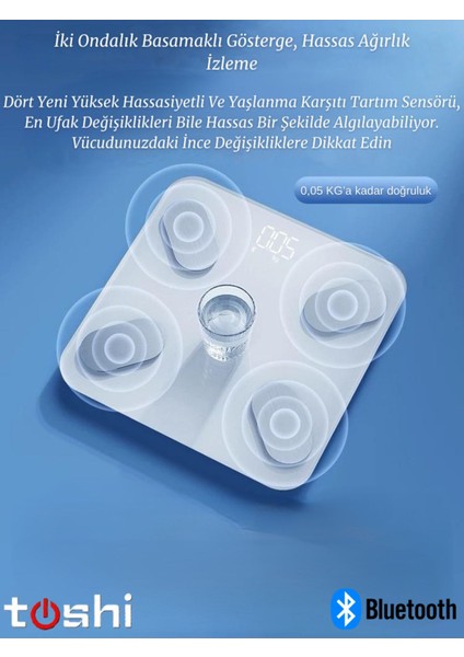 Akıllı Dijital Baskül Yağ Su Kas Vücut Kitle Endeksi Kilo Ölçer Tartı Bluetooth Destekli modelleri