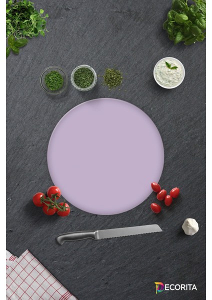 Düz Renk - Lila | Cam Kesme Tahtası - Cam Kesme Tablası | Çap 32CM