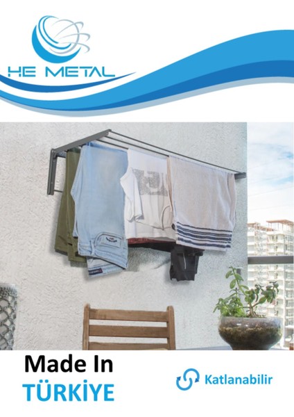 Duvara Monte Katlanabilir Çamaşır Askısı - 60X30 cm
