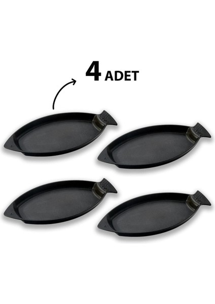 Döküm 4 Lü Set Balık Tabağı Döküm Demir Yekpare Kulplu Ölçü 15X24CM.