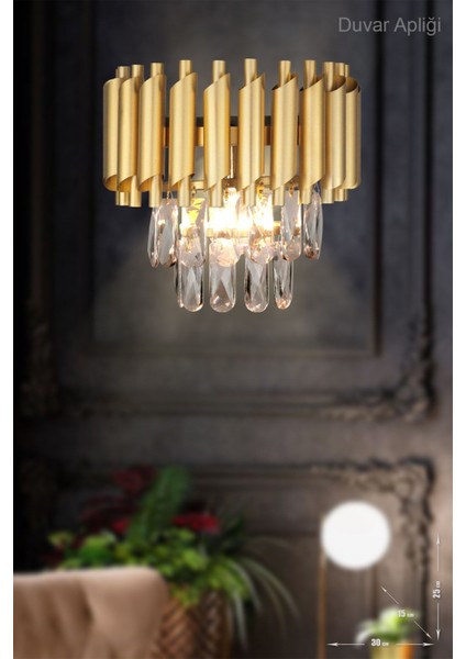 Palmira Prizma Kesim Kristal Taşlı Lüks Aplik - (Sarı-Yaldız)