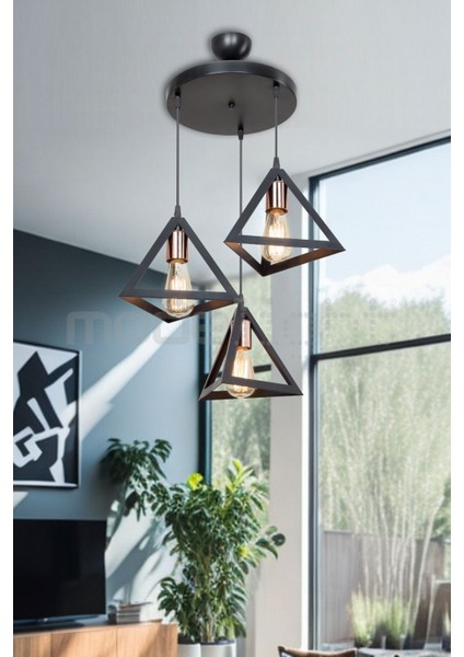 Prizma 3lü Avize Bakır Laleli Salon-Oturma Odası-Çocuk Odası-Yemek-Yatak Odası--Antre-Mutfak