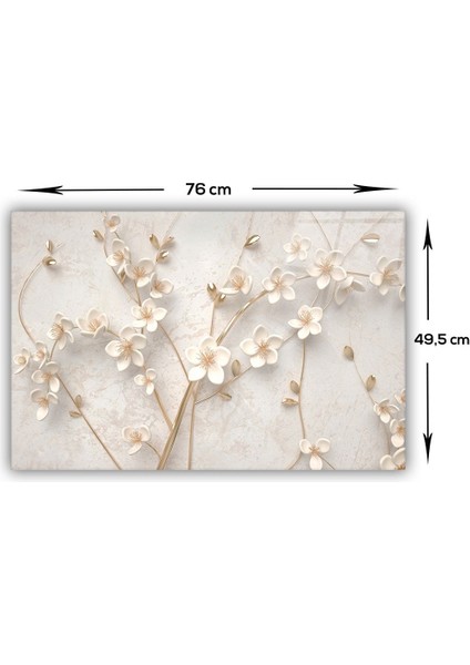Cam Ocak Arkası Koruyucu | Beyaz Çiçek - Gold | 49,5cm x 76CM modelleri