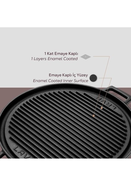 Döküm Yuvarlak Çift Yön Izgara Tavası Döküm Demir Yekpare Çift Kulplu ÇAP(Ø)34CM. indirimleri