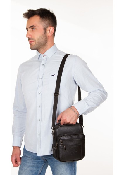 Adelina Erkek Siyah Deri Çelik Kasalı El ve Omuz Çanta ve Mekanizmalı Kartlık Cüzdan Set fiyatları