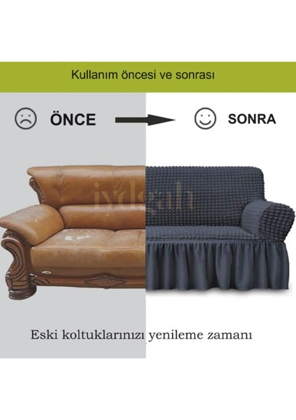 Bürümcük 3lü Koltuk Örtüsü Likralı Lastikli Burumcuk Kanepe Çekyat Kılıfı 1 Adet Üçlü Antrasit Renk modelleri