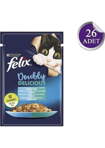 Çifte Lezzet Somonlu ve Sardalyalı Yetişkin Kedi Konservesi 85GR x 26 Adet