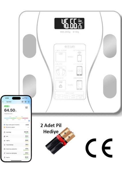 Body Scale Akıllı Banyo Baskülü Yağ Su Kas Vücut Kitle Endeksi Dijital Tartı
