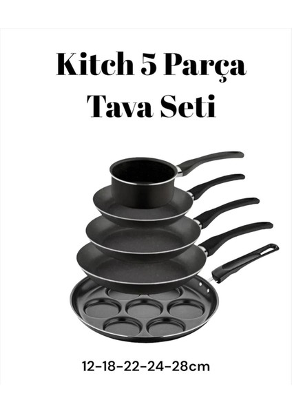 Kitch 5 Parça Mutfak Tava Seti - Pankek Sos Tavası 3 Boy Kızartma Omlet Tavası Çeyiz Seti