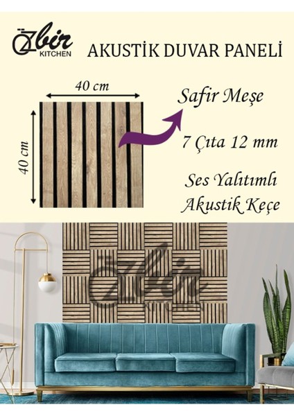Özbir Kıtchen Safir Meşe Akustik Duvar Paneli 40X40 Ahşap Duvar Paneli