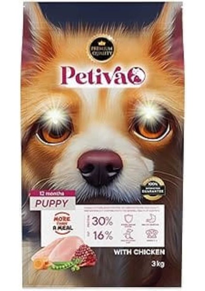 Petiva Yavru Köpekler Için Tavuk Etli Kuru Köpek Maması (3 Kg, Tavuk)(Geri Iadesi Tur)