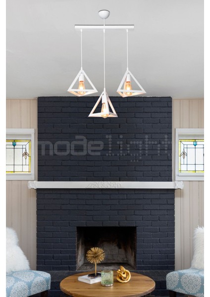 Prizma 3lü Sıralı Avize Beyaz (Beyaz Laleli) Salon-Oturma-Çocuk-Yemek-Yatak Odası--Antre-Mutfak