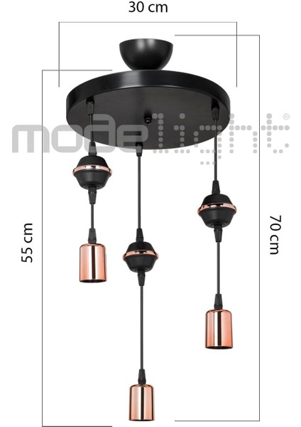 Akses 3lü Siyah Bakır Dekoratif Avize Salon-Oturma-Çocuk-Yatak Odası-Yemek Odası-Antre-Mutfak fırsatları