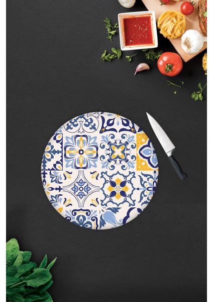 Mavi Çini Desen | Cam Kesme Tahtası - Cam Kesme Tablası | ÇAP32CM modelleri